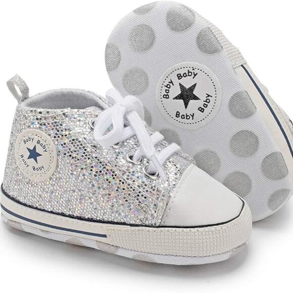 Baby Girls and Boys Canvas Sneakers Soft Sole High-Top Ankle Infant - Picture 10 of 15